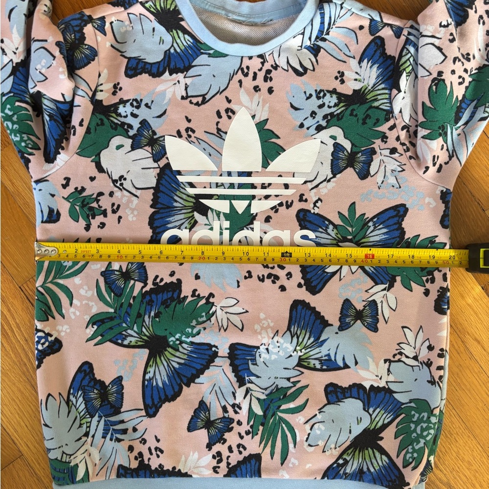 Adidas Women's Floral Crew Neck Sweater - Pink and Blue - Picture 5 of 6